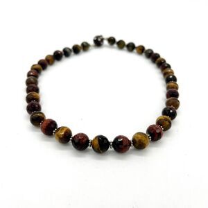 Elegant‎ Tiger's Eye & Red Jasper Beaded Necklace Crystal Accent Magnetic Clasp